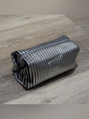 MAC Cosmetics Silver Satin Make Up Cosmetic Bag Zipper Pouch